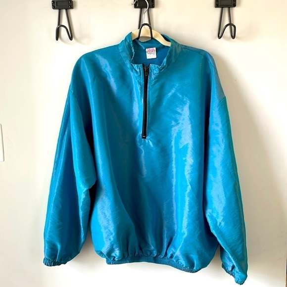 VINTAGE Mama Coco One Size Fits All shiny teal wind breaker EUC - Picture 1 of 5